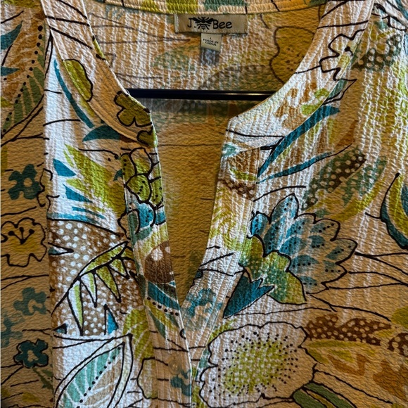 J. Bee Rayon Button Down V Neck Women’s Blouse 3/4 Length Sleeve Blouse Sz L - Picture 3 of 10